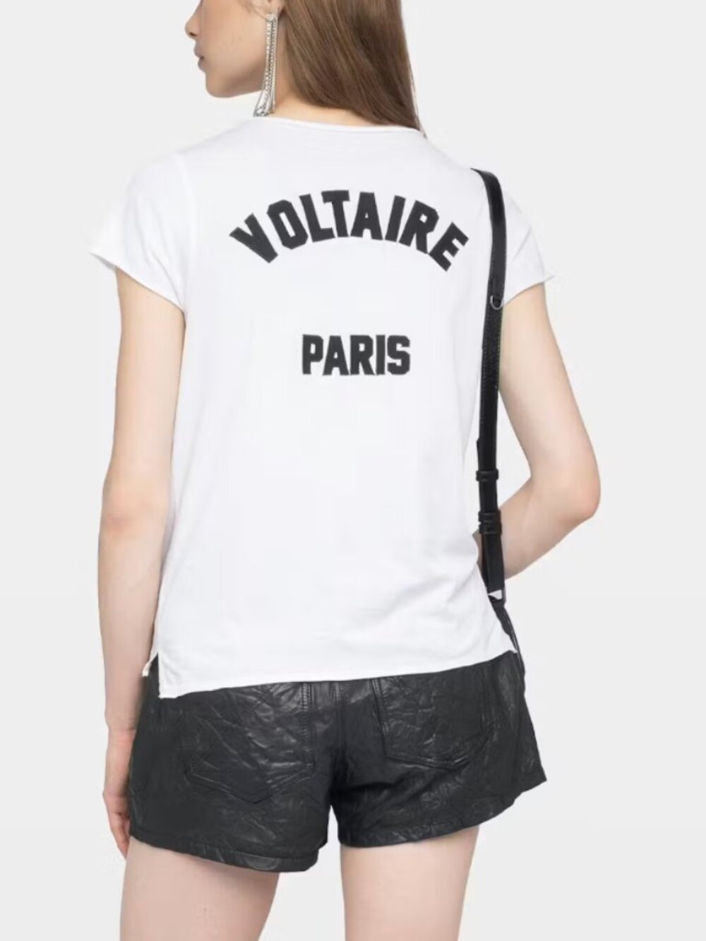 Zadig & Voltaire White Tee Black Applique Logo Henley T-Shirt Paris V Neck